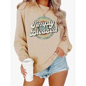 Sweatshirt Graphic Print Simply Blessed Retro Vintage Apricot Size S